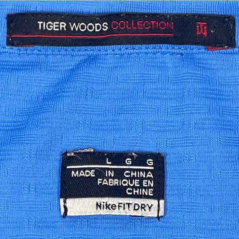 Tiger Woods Nike Blue Fit Dry Textured Polo Golf Shirt Mens Large - Picture 3 of 7